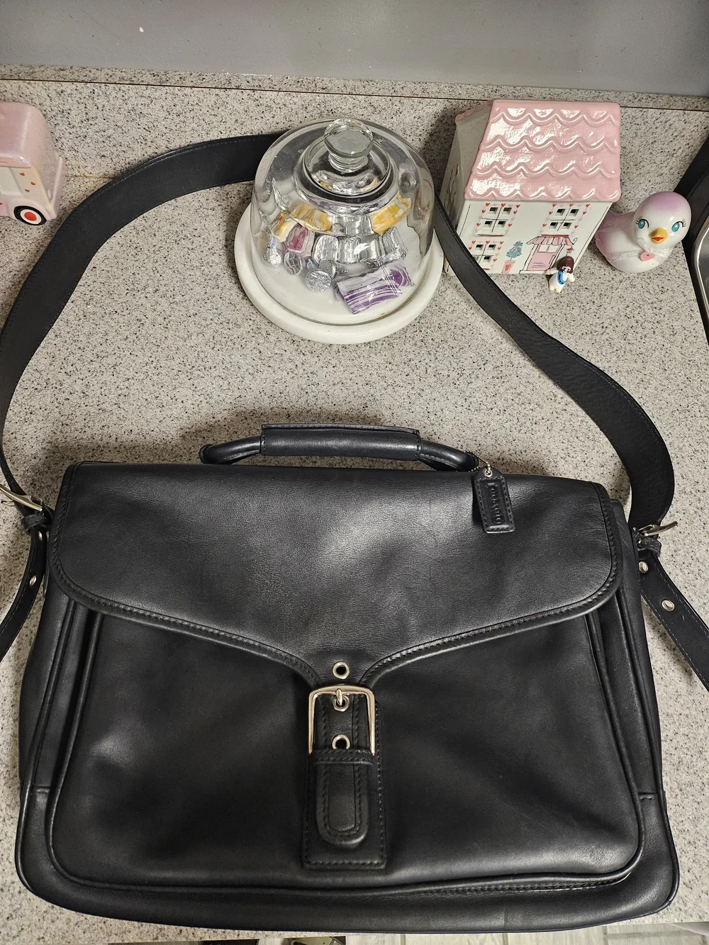 Vtg Coach Briefcase H23-5238 Black Leather Buckle Laptop Bag Clean